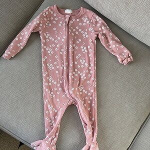 Petite Lem Firsts Pink and White Floral Footie 9M